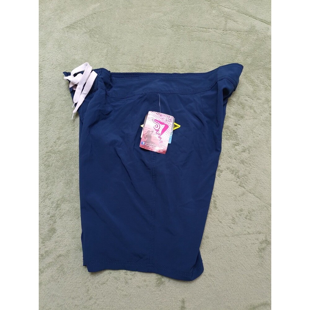KANU Surf Womens 12 Swim Shorts Bottoms Navy Blue Lined Drawstring Waist - Picture 6 of 7